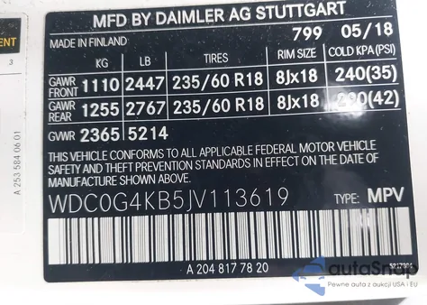 2018 Mercedes-Benz Glc 300 4Matic z USA, uszkodzony, nr VIN WDC0G4KB5JV113619